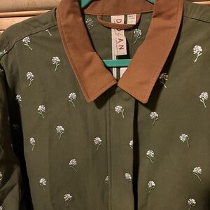 Dolan Olive Floral Utility Jacket with Brown Collar